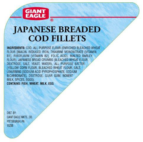 Giant Eagle Voluntarily Recalls Japanese Hand Breaded Cod Fillets Due to an Undeclared Soy Allergen